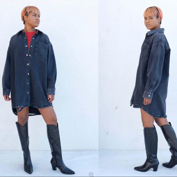 AGOLDE Mazie Denim Shirt Dress - DISAPPEAR (black) - Picture 1 of 7